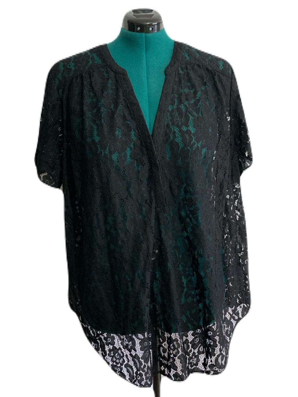 Torrid Short Sleeve Lace Button Down Blouse